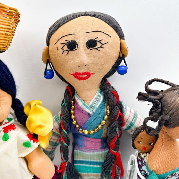 Lot 3 Intl Cloth Dolls African Mexican Himalayan Handmade - Picture 6 of 13